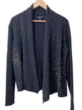 Eileen Fisher Merino Wool Cashmere Shawl Collar Sequin Open Cardigan Charcoal M